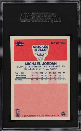 1986 Fleer Basketball Michael Jordan ROOKIE RC 57 SGC 9.  5,  (PWCC) 2