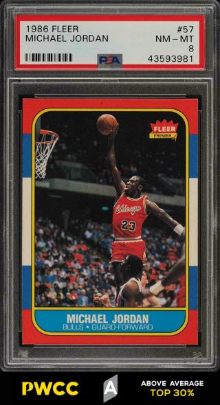 1986 Fleer Basketball Michael Jordan Rookie Rc 57 Psa 8 Nm - Mt (pwcc - A)