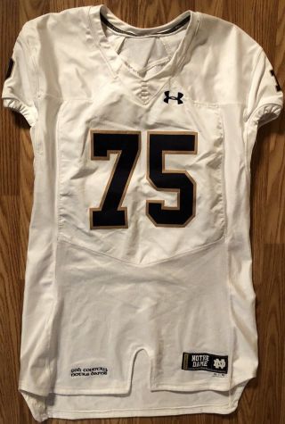 Notre Dame 2015 Under Armour Game Away Jersey 75 Shows Use