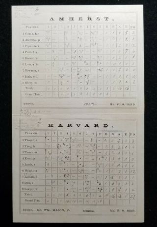1877 Harvard Baseball Club Vs Amherst Scorecard Fred Thayer Jim Tyng