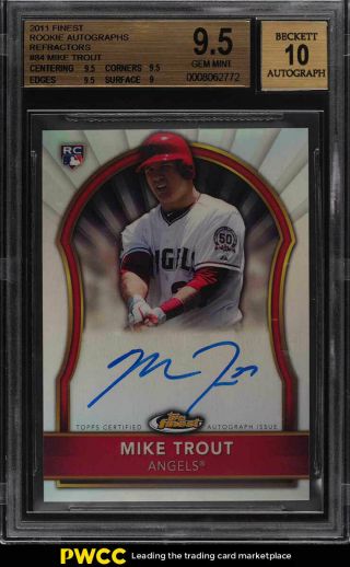 2011 Finest Refractor Mike Trout Rookie Rc Auto /499 84 Bgs 9.  5 Gem (pwcc)