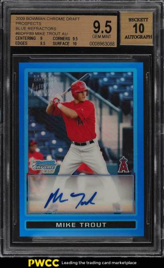 2009 Bowman Chrome Blue Refractor Mike Trout Rookie Rc Auto /150 Bgs 9.  5 (pwcc)