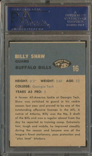 1962 Fleer Football SETBREAK 16 Billy Shaw Bills RC Rookie HOF PSA 10 POP 2 2