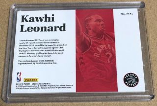 2018 - 19 Panini Encased Kawhi Leonard Game Jersey Patch 25/99 Raptors 2