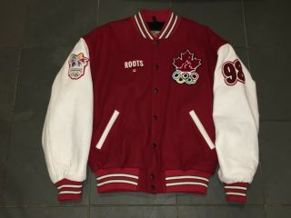1998 Roots Canada Nagano Olympics Team Varsity Leather Wool Jacket Xl