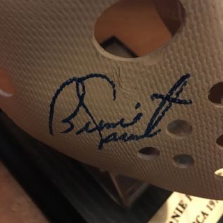 Philadelphia Flyers Bernie Parent Autographed Mini Fiberglass Goalie Mask Stand 2