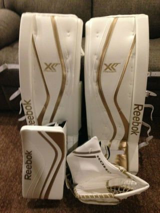 Reebok Pro Xlt Goalie Goal Pads Gloves 34,  1 " Penguins Vegas White Gold