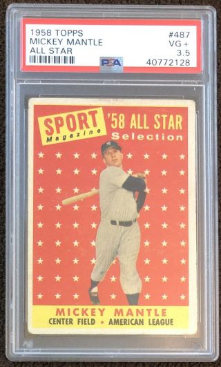 1958 Topps Mickey Mantle All - Star 487 Psa 3.  5