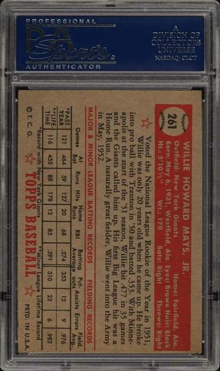 1952 Topps Willie Mays 261 PSA 6 EXMT (PWCC) 2