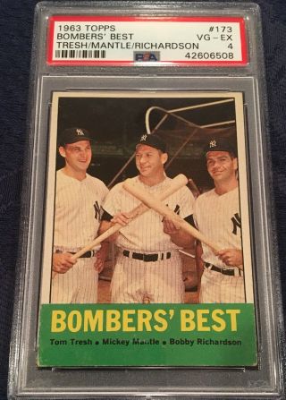 1963 Topps Mickey Mantle Bombers Best 173 Psa 4 Tresh Richardson Yankees