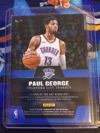 2018 - 19 Panini Player Of The Day PAUL GEORGE Hyperplaid Refractor 1/1 Thunder 2