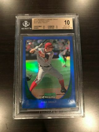 2011 Bowman Chrome Draft Mike Trout Rc Blue Refractor 143/199 Bgs 10 Pristine
