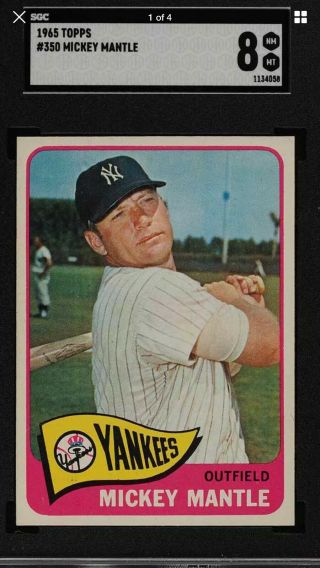 1965 Topps Mickey Mantle 350 Psa/sgc 8 Nm - Mt Dead Centered