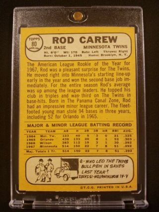 1968 TOPPS RC ALL STAR ROD CAREW MINNESOTA TWINS 80 MLB HOF 2
