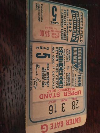 1949 Brooklyn Dodgers World Series Ticket Yankees Jackie Robinson Dimaggio
