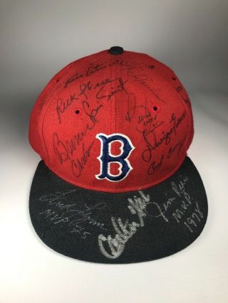 Boston Red Sox 1975 Team Signed Roman Baseball Hat 12 Signatures Fisk Rice Lynn