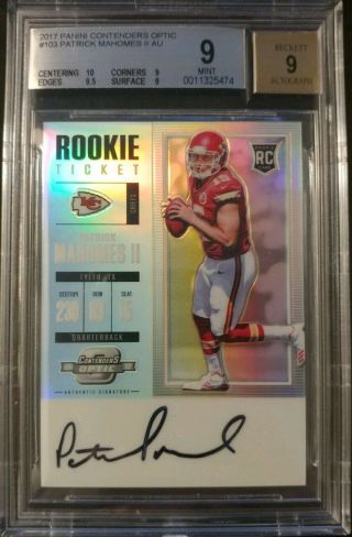2017 Contenders Rookie Ticket Optic Patrick Mahomes Chiefs Rc Auto Bgs 9