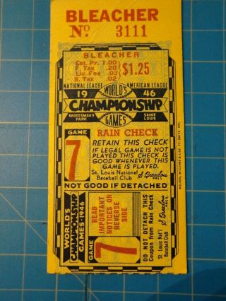 1946 World Series Game 7 Ticket St Louis Cardinals Bleacher Seat