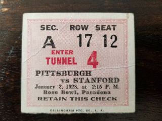 1928 Rose Bowl Football Ticket Stub Stanford University Vs.  Pittsburgh
