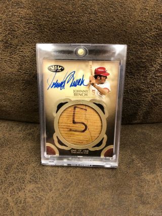 2019 Topps Tier One Johnny Bench Autograph Bat Knob 1/1 Game With 5 On It