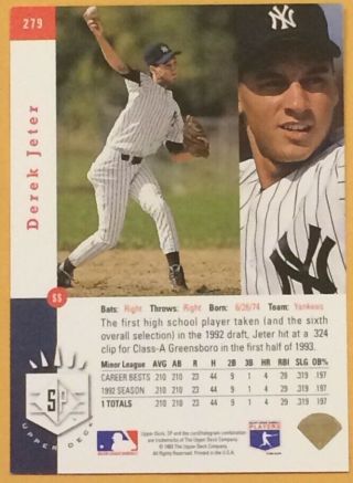 1993 SP Foil 279 Derek Jeter York Yankees RC Rookie 2