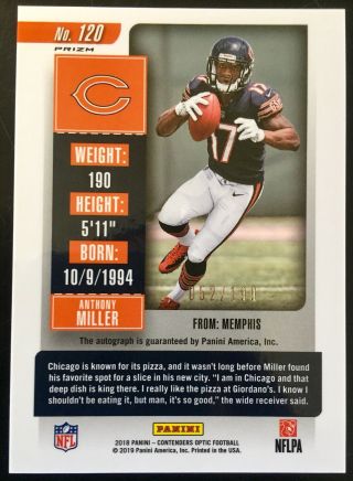 2018 Contenders Optic 120 Anthony Miller Autograph Ticket Red RC 52/199 Bears 2