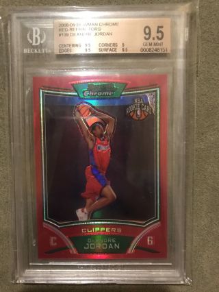 2008 - 09 Bowman Chrome /5 Deandre Jordan Rookie Rc Red Refractor Clippers Bgs 9.  5
