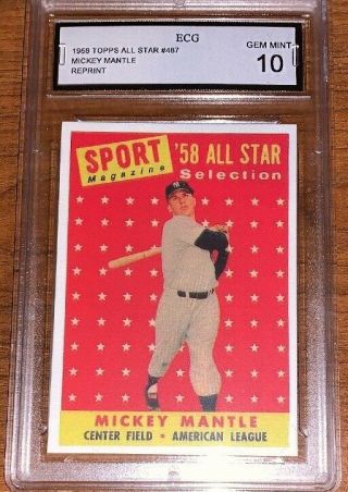Mickey Mantle 1958 Topps All Star Reprint Card 487 Graded Gem 10