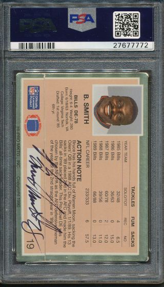 1990 Action Packed 19 Bruce Smith Psa/dna Certified Authentic Auto 7772