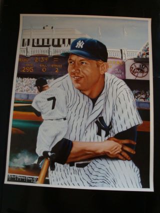 Mickey Mantle Litho York Yankees By The Late Artist Robert Stephen Simon