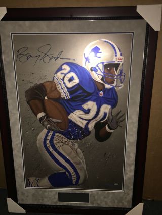 Barry Sanders Signed Framed To 39 ½ X27 ½ Metalized Photo With Schwartz Sports