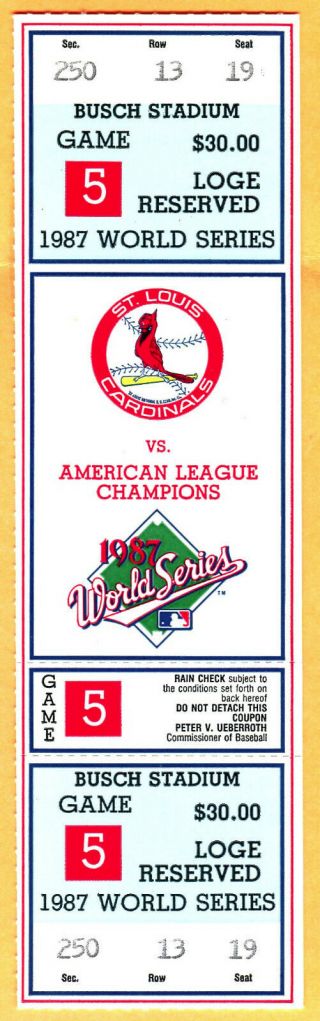 (2) Full Tickets 1987 World Series Gm 3 & Gm 5 - Twins At Cardinals