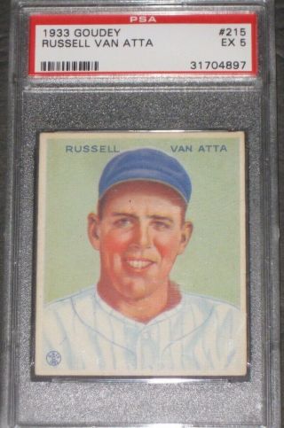 1933 Goudey Russell Van Atta Baseball Card 215 Psa 5 Ex York Yankees