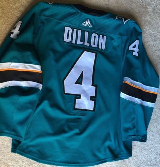 Brenden Dillon San Jose Sharks Game Worn Adidas Jersey Home Teal Dilly Dilly