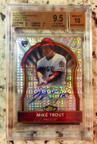 2011 Topps Finest Mike Trout Xfractor Auto Rookie Rc /299 Bgs 9.  5/10
