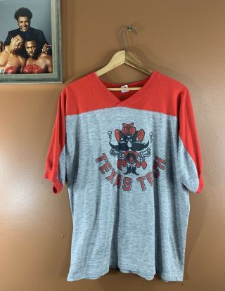 Vintage 80’s Texas Tech Red Raiders V Neck T Shirt Size Large