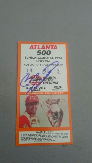 Nascar Bill Elliott Autographed Atlanta 500 Ticket 1993