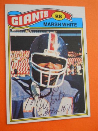 Marsh White,  Autographed 1977 Topps Football Card 196,  York Giants,  Rb