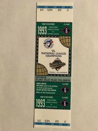 1993 World Series Game 6 Full Ticket Phillies Toronto Blue Jays Joe Carter Hr