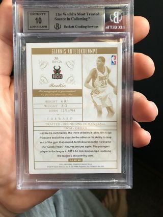 2013 - 14 Panini Flawless Giannis Antetokounmpo Rc Auto BGS 9/10.  5 From Gem WOW 2