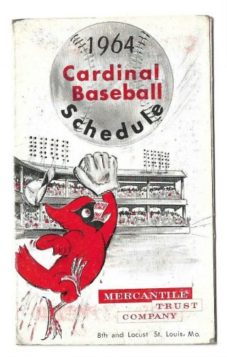 1964 St.  Louis Cardinals Home & Away Games Pocket Schedule Mercantile Trust Co