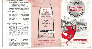 1964 St.  Louis Cardinals Home & Away Games Pocket Schedule Mercantile Trust Co 2