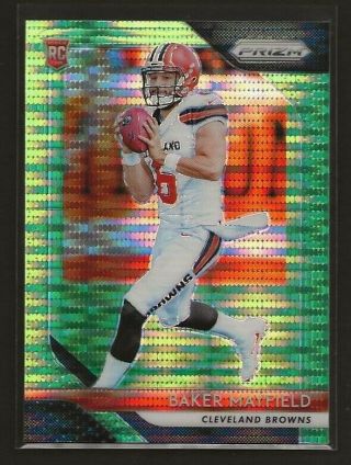 2018 Panini Prizm Baker Mayfield Neon Green Pulsar Rookie Card 201 See Back
