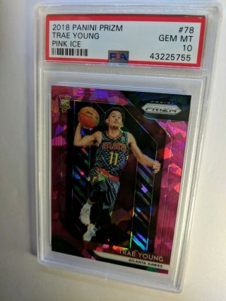 2018 - 19 Prizm Trae Young Pink Ice Prizm Refractor Rookie RC 78,  Graded PSA 10 3