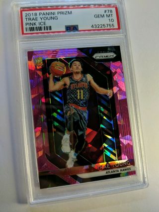 2018 - 19 Prizm Trae Young Pink Ice Prizm Refractor Rookie RC 78,  Graded PSA 10 4