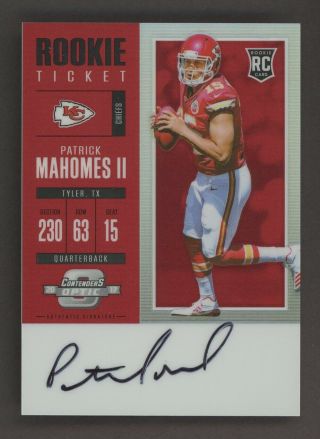2017 Contenders Rookie Ticket Optic Red Patrick Mahomes Chiefs Rc Auto /75