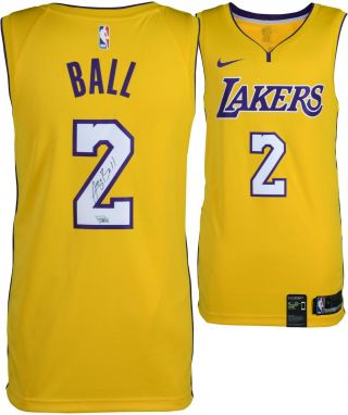 Lonzo Ball Los Angeles Lakers Autographed Nike Gold Swingman Jersey