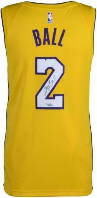 Lonzo Ball Los Angeles Lakers Autographed Nike Gold Swingman Jersey 2