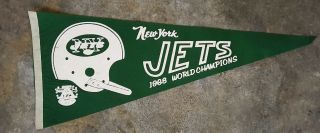 York Jets 1968 Afl Football Pennant 30 " 1968 World Champions Rare
