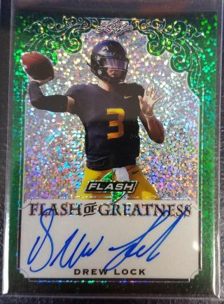 2019 Leaf Flash Of Greatness Drew Lock Rc On Card Auto Green Refractor 2/20 Dnvr